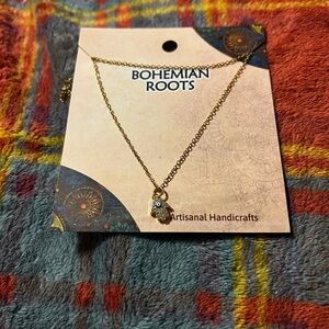 Bohemian Roots Gold Necklace with Hamsa hand and evil eye Pendant